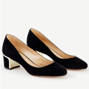 NWOT Ann Taylor Black Suede Gold Block Heel